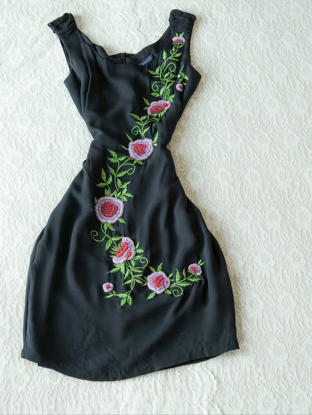 Black Floral Embroidered Sleeveless Dress by Argenti